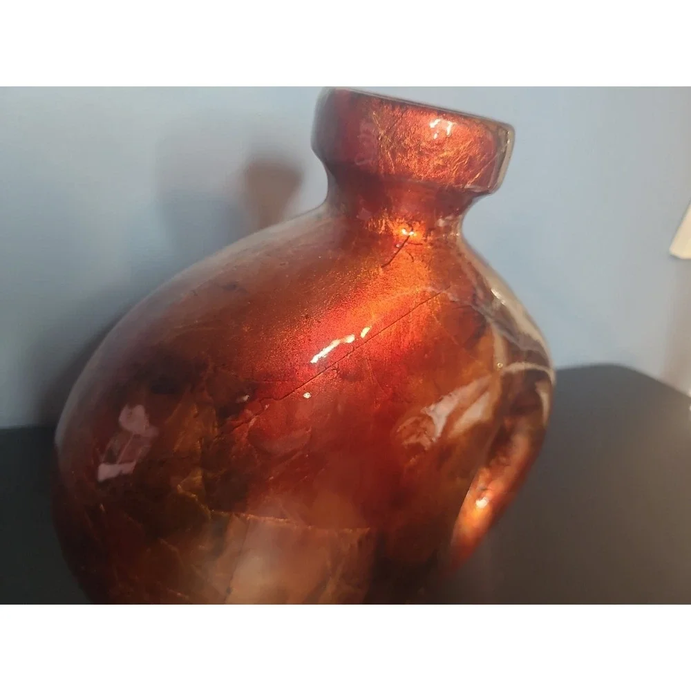 Automn Foiled Lacquered Pottery Decanter Vase Pitcher Jug Mottled Pierced Handle